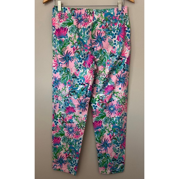Lilly Pulitzer Jogger Pants Womens M Ocean Treasure Pink Blue Floral Stretch - Picture 2 of 8